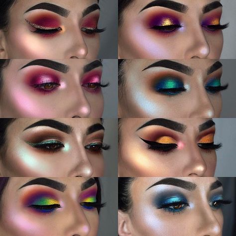 46.6k Likes, 1,107 Comments - F R A N C E S C A (@littledustmua) on Instagram: “I love matching my highlighter with my eyeshadow  Which look do you like the most? What would you…” Mat Makeup, Metallic Eyeshadow Palette, Makeup Cantik, Bentuk Alis, Drag Make-up, Essence Makeup, Metallic Eyeshadow, Smink Inspiration, Makijaż Smokey Eye