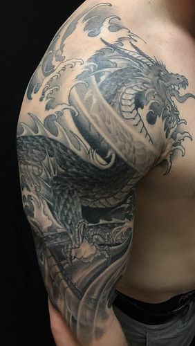 European/Medieval Dragon on shoulder, arm, and chest (1) | Flickr Dragon Shoulder Tattoo For Men, Medieval Dragon Tattoo, Dragon Tattoo Upper Arm, Dragon Shoulder Tattoo, Dragon Tattoo Shoulder, Tricep Tattoos, Koi Dragon, Polynesian Tattoos Women, Dragon Tattoos For Men