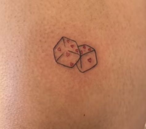 Mini Dice Tattoo, Fine Line Dice Tattoo, Vegas Tattoo Small Simple, Rockstar Gf Tattoo Ideas, Dice Cherry Tattoo, Rockstar Gf Tattoo, Rockstar Girlfriend Tattoos, Tattoos For Girlfriend, Tiny Vegas Tattoos