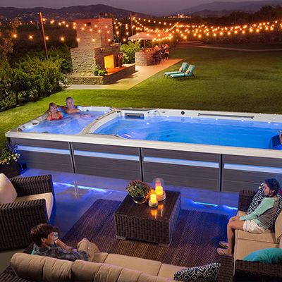 Swim Spa Landscaping, Outdoor Swim Spa, Spa Landscaping, Endless Pools, Hot Tub Swim Spa, Pool Cost, Endless Pool, Hot Tub Backyard, Swim Spa