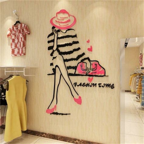 Girls Wall Stickers, 3d Wall Stickers, Clothing Store Interior, Store Design Boutique, Room Theme, Boutique Decor, Small Girl, Fitting Room, Decor Stickers