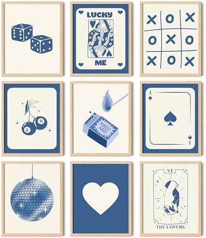 97 Decor Blue Lucky Poster - Playing Card Wall Art, Poker Room Decor, Blue Trendy Wall Art, Funky Posters Aesthetic Pictures, Retro Ace Prints Queen of Hearts Decor for Bedroom (8x10 UNFRAMED) Blue Wall Decoration Ideas, Bedroom Decor Posters Aesthetic, Blue Decor Aesthetic, Prints For Dorm Room, Blue Wall Art Aesthetic, Blue Wall Aesthetic Bedroom, Posters For Room Blue, Blue Room Aesthetic Ideas, Canvas Painting Ideas Blue