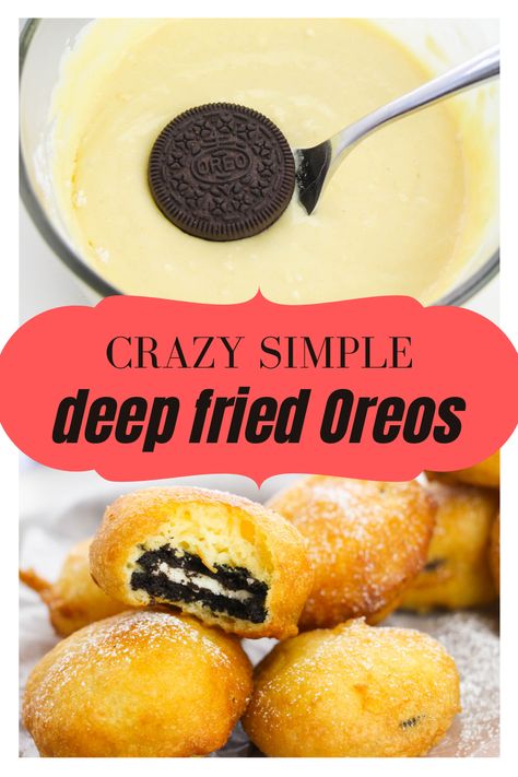 Are you ready for the best fried dessert recipe, ever? This Deep Fried Oreos recipe is a simple and easy treat that will have everyone wanting more. This fun fair food recipe  is easy to make up right at home! Deep Fried Oreos Recipe, Fun Fair Food, Cheesecake Dessert Cups, Fried Oreos Recipe, Deep Fried Oreos, Deep Fried Recipes, Fried Dessert, Fried Oreos, Deep Fried Food