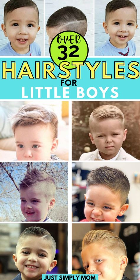 Toddler Boy Haircuts - Ideas and Tips For Adorable Styles - Just Simply Mom Toddler Boy Haircuts Longer, Baby Boy First Haircut, Best Boys Haircuts, Toddler Boy Haircut Fine Hair, Boys First Haircut, Haircuts For School, Boys Fade Haircut, Toddler Hairstyles Boy