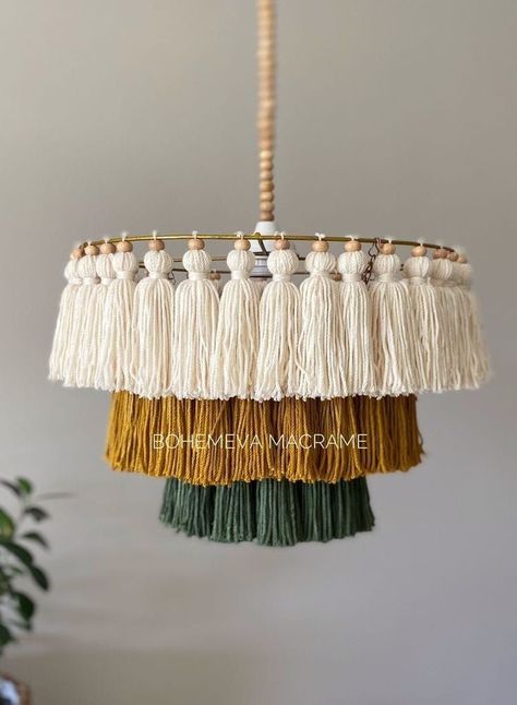 Yarn Lamp, Tassel Lamp, Macrame Lamp Shade, Light Fringe, Macrame Chandelier, Macrame Lamp, Boho Lamp, Boho Chandelier, Bohemian Macrame