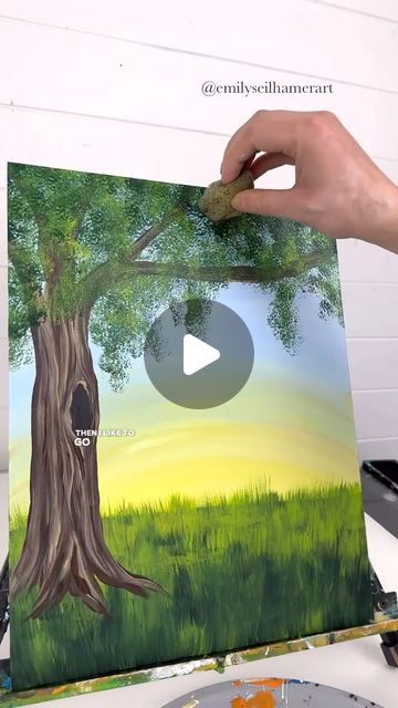 How To Paint Leaves On A Tree, Forest Painting Ideas, Birdhouse Painting, Paint Leaves, Painting Leaves, Instagram Painting, Bird Houses Painted, Forest Painting, Painted Leaves