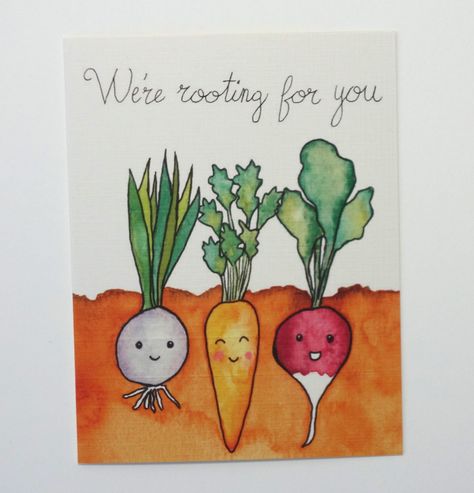 We're Rooting for You Group Get Well Card / Group Encouragement Card Watercolored Cute Recovery Card Colleague Get Well Soon Card - Etsy Recovery Cards, Get Well Soon Card, Watercolor Birthday Cards, Art Carte, Get Well Gifts, Paint Cards, Card Drawing, Encouragement Cards, Root Vegetables