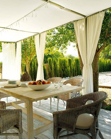 No porch solution on the patio Roof Ceiling, Patio Pergola, Patio Roof, Backyard Inspiration, Pergola Kits, Pergola Patio, Outdoor Inspirations, Outdoor Curtains, Draped Fabric