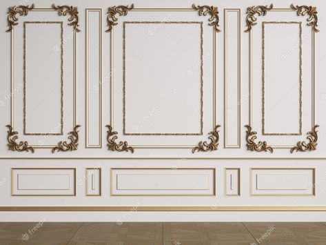 Premium Photo | Classic interior wall with mouldings Classic Frames On Wall, Classic Wall Design, Murali Krishna, Retro Style Living Room, Wall Architecture, Baroque Wall, Wall Molding Design, Molding Design, Living Room Wall Designs