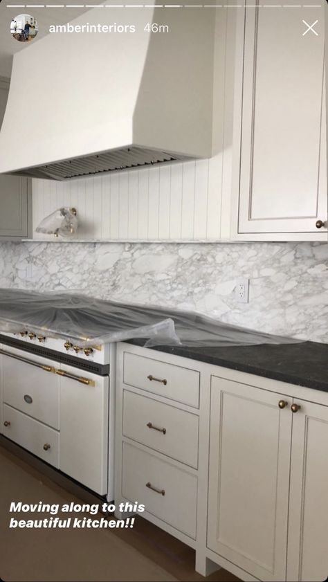 Barn House Kitchen, Taj Mahal Quartzite Countertops, Vertical Shiplap, Durable Countertops, Shiplap Backsplash, Beautiful Kitchen Designs, London Kitchen, Marble Backsplash, Kitchen Hoods