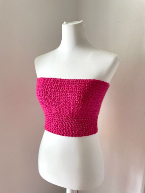 Hot Pink Crochet Top, Strapless Crochet Top, Tube Top Crochet, Haut Crochet, Crochet Bandeau Top, Crotchet Crop Top, Hot Pink Crochet, Pink Crochet Top, Top En Crochet