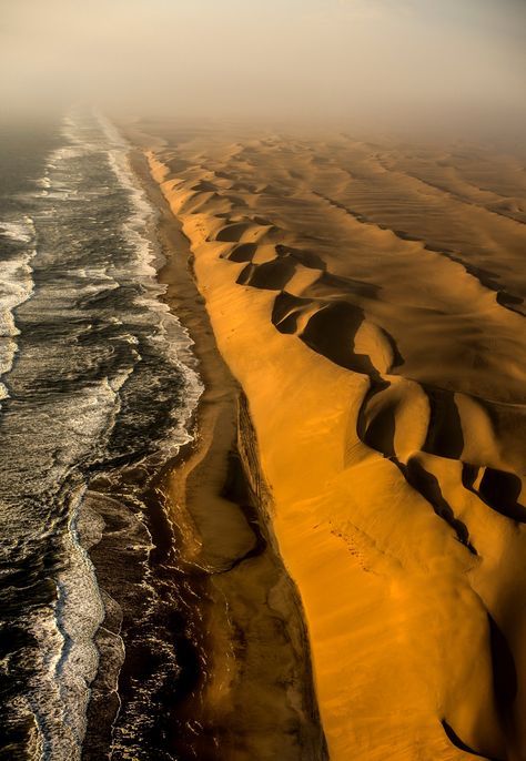 Ocean and Desert - Aerial view of the Skeleton Coast, Namibia Skeleton Coast, Namibia Travel, Deserts Of The World, Namibia Africa, Desert Dunes, Namib Desert, Sands Of Time, Desert Sand, Foto Art