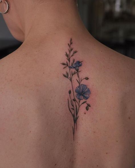 Blue Flax Flower Tattoo, Flax Flower Tattoo, German Cornflower Tattoo, Flax Tattoo, Chicory Flower Tattoo, Borage Tattoo, Scottish Thistle Tattoo, Thistle Tattoo, Shoulder Tats