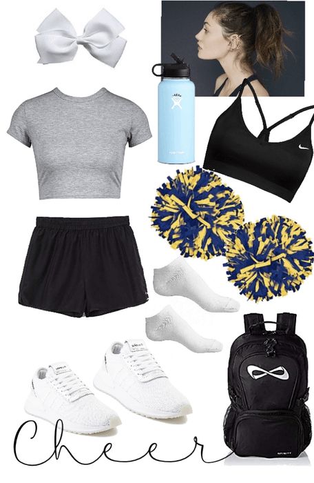 Cheerleading Outfits For Practice, Cheerleading Practice Outfits, Cheer Camp Outfits, Cheerleading Practice Wear, Outfit Inspirations For School, Cheer Practice Outfits, Cheer Practice Wear, Cheer Costumes, Kids Cheering