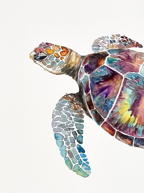 "Tidal Traveler" limited edition Sea Turtle print from an original watercolor painting by Collette Golato. This print features a Sea Turtle - enjoy! This limited edition print is signed and numbered by the artist. Edition size limited to 400 prints. This image is portrait/vertical orientation. Printed on high quality textured watercolor paper with archival inks. Professionally packaged for safe shipping. Copyright Collette Golato© Thanks for looking! Turtle Watercolour Painting, Paintings Of Turtles, Turtle Watercolor Painting, Sea Turtle Watercolor Painting, Watercolor Turtle, Summer Prints Wallpaper, Turtle Artwork, Watercolor Sea Turtle, Sea Turtle Pictures