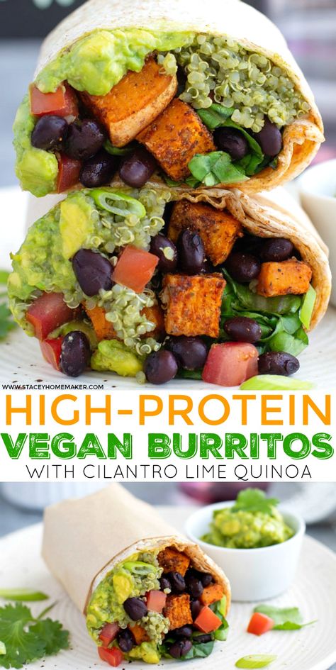 Black Bean Burritos, Sweet Potato Burrito, Vegan Burritos, Cilantro Lime Quinoa, Lime Quinoa, Vegan Burrito, Veggie Burrito, Vegan Wraps, High Protein Vegan