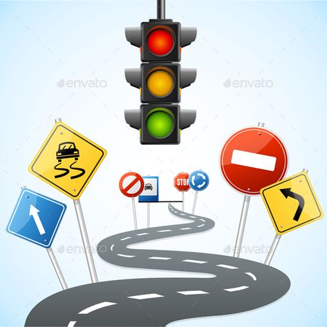 Traffic Graphic Design, Traffic Light Design, Traffic Symbols, Road Safety Poster, Road Safety Signs, Road Traffic Safety, Road Drawing, Road Poster, Hazard Sign