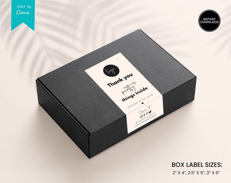 Editable Box Label Template Very easily customize this Custom Box Label Template with your information and branding in Canva, and print it yourself at home or have it professionally printed. This Packaging Label Template is perfect for small and ... Logo Online Shop, Order Packaging, Sticker Printable, Free Edit, Printable Box, Black Packaging, Online Logo Design, Seal Sticker, Online Shop Design