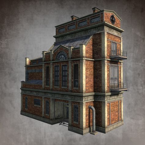 Steampunk Building, Warehouse Exterior, Factory Exterior, Sims4 Build, Brick Factory, Paper Buildings, Minecraft Steampunk, Deco Punk, Steampunk City