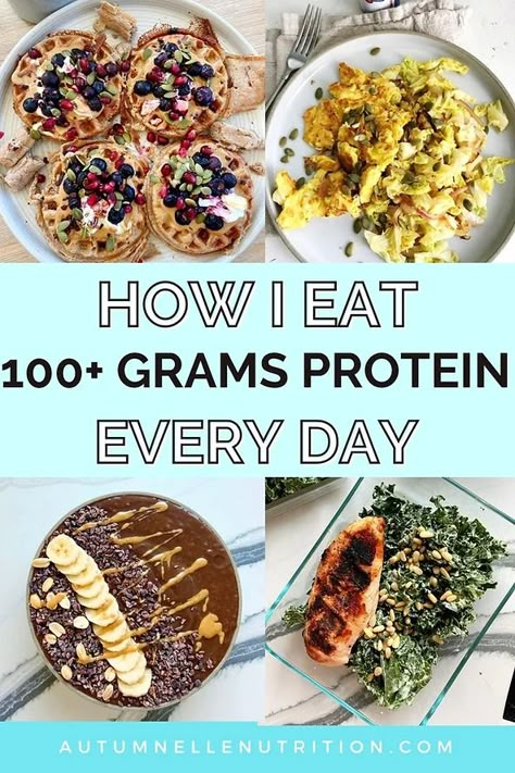 How I Eat 100+ Grams Protein Daily [+ Meal Examples] Protein Cheat Sheet Grams, Meals With 50 Grams Of Protein, How To Add More Protein To Your Diet, 135 Grams Of Protein A Day, Protein Meals Build Muscle, High Protein Meal Plan, Protein Goals, Protein Meal Plan, High Protein Food