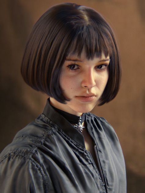 ArtStation - Mathilda, C loola Natalie Portman Short Hair, Leon The Professional Mathilda, Natalie Portman Leon, Leon Matilda, Afro Punk Fashion, The Maze Runner, Bob With Bangs, Short Hair With Bangs, Natalie Portman