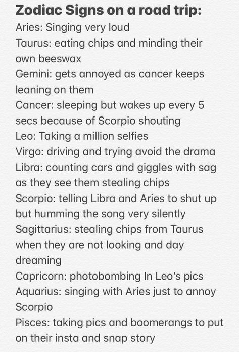 How Aries Sees The Signs, How Aquarius Sees The Signs, Zodiac Signs On A Road Trip, How Capricorn Sees The Signs, Zodiac Signs Scenarios, Zodiac Scenarios, Zodiac Signs Tumblr, Capricorn Things, Zodiac Signs Couples