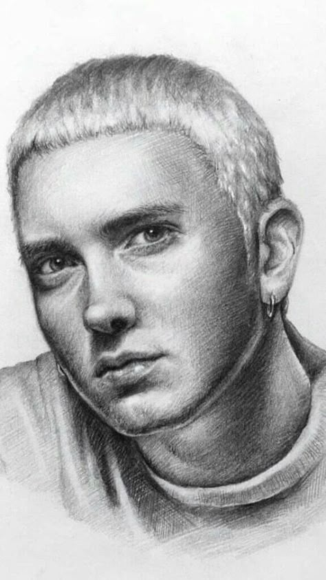 Eminem Sketch Drawings Easy, How To Draw Eminem, Celebs To Draw, Drawing Ideas Celebrities, Eminem Painting Easy, Celebrity Portraits Drawing Sketch, Eminem Art Drawing, Portrait Drawing Celebrity, Eminem Drawing Sketches