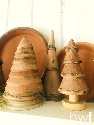 terra cotta Christmas: terra cotta pot tree tutorial Terracotta Christmas Decor, Terra Cotta Christmas, French Clay Pots, Pot Tree, Tree Tutorial, Faux Moss, Terra Cotta Pot, Christmas Clay, Holiday Floral