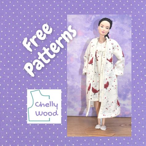 Barbie Pyjamas Pattern, Barbie Nightgown Pattern Free, Barbie Doll Pajamas Diy, Barbie Pajamas Pattern, Barbie Nightgown Pattern, Barbie Doll Clothes Patterns Free Printable, Barbie Clothes Patterns Free Printable, Chellywood Patterns, Barbie Pajamas