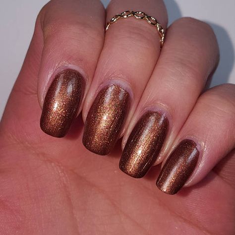 Shiny Brown Nails, Brown Shiny Nails, Dark Brown Nail Polish, Burnt Orange Nail Polish, Copper Nail Polish, Bright Orange Nails, Copper Nail, Copper Nails, Brown Nail Polish