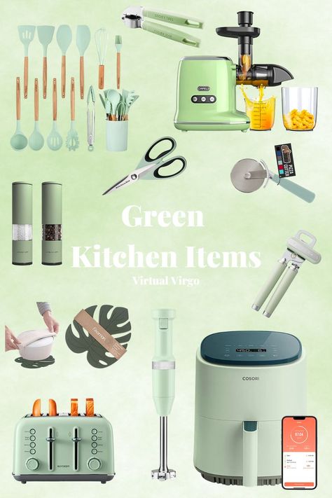 green kitchen items, amazon kitchen finds, green, kitchen utensils, kitchen gadgets, kitchen appliances, sage green, mint green Mint Green Kitchen Appliances, Green Appliances Kitchen, Sage Green Kitchen Utensils, Sage Green Kitchen Appliances, Aesthetic Kitchen Appliances, Green Kitchenware, Green Kitchen Appliances, Green Toaster, Light Green Kitchen