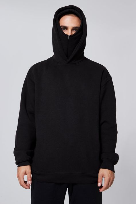 Oversized Hoodie With Zip Up Balaclava | boohooMAN UK Hoodie With Zip, Hoodies Style, Womens Oversized Hoodie, Fashion Masks, Plain Hoodies, Oversized Hoodies, Hoodies And Sweatshirts, Oversized Hoodie, Menswear Collection