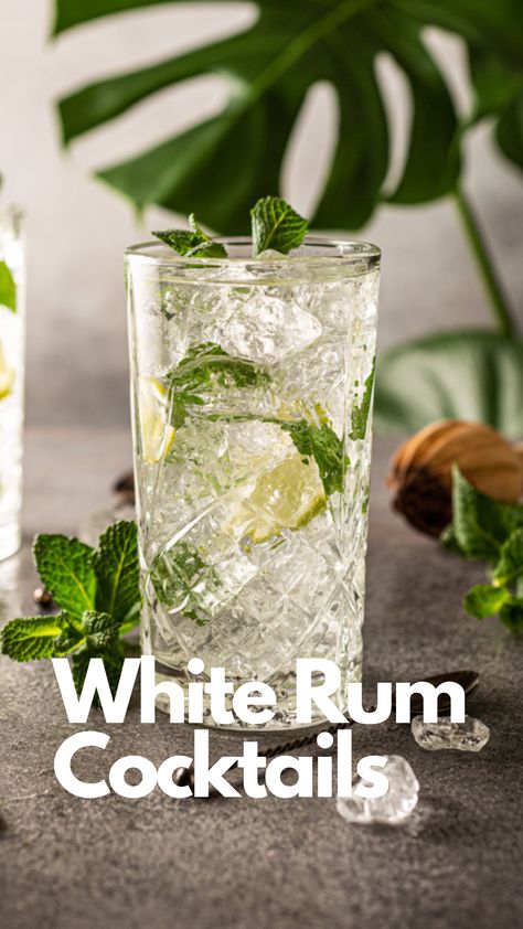 White Rum Cocktails Bacardi White Rum Cocktails, White Rum Cocktails Recipes, White Cocktail Recipe, White Rum Cocktails Easy, Cocktails With White Rum, Drinks With White Rum, Light Rum Cocktails, Simple Rum Cocktails, Light Rum Drinks