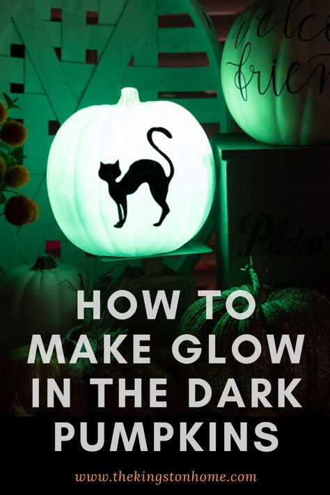 Pumpkin Craft Ideas: Glow In The Dark Paint - The Kingston Home: Want to add a spooky glow to your Fall home decor? Use glow in the dark paint to create an eerie yard or front porch using Plaid Crafts Acrylic paints! Pumpkin Craft Ideas, Folk Art Acrylic Paint, Plaid Crafts, Easy Halloween Snacks, Glow In The Dark Paint, Leave Pattern, Spooky Halloween Treats, Pumpkin Uses, Easy Halloween Party