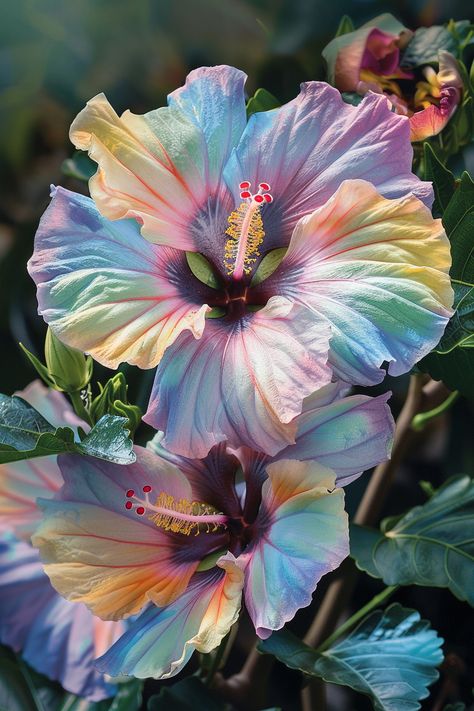 The Rainbow Hibiscus is a botanical wonder with its multicolored petals, creating an eye-catching spectacle. Ideal for adding a tropical flair to your garden, this flower symbolizes beauty and delicate charm.  Light: Full sun. Water: Keep the soil consistently moist but not waterlogged. Soil: Rich, well-draining soil. Temperature: 60-90°F (16-32°C). Humidity: High humidity. Fertilizer: High-potassium fertilizer every 2 weeks during bloom season.Perfect for attracting hummingbirds and butterflies with its vivid colors.  #RainbowHibiscus #TropicalVibes #HummingbirdGarden #Flowers Attracting Hummingbirds, High Potassium, Hummingbird Garden, Sun Water, Flower Inspiration, How To Attract Hummingbirds, The Soil, Tropical Vibes, Butterfly Flowers