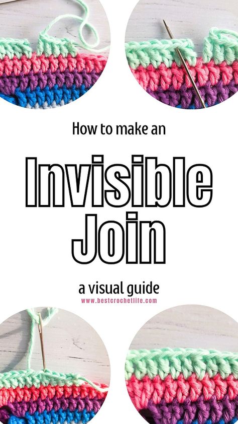 How to Make An Invisible Join in Crochet: A Visual Guide - Best Crochet Life Invisible Join, Crochet Granny Stitch, Slip Stitch Crochet, Crochet Placemat Patterns, Crochet Boho Bag, Invisible Stitch, Crochet Stitches Guide, Crochet Tips, Crochet Circles