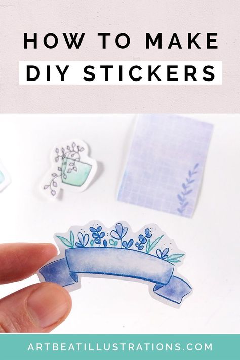 Diy Stickers For Journal, Diy Watercolor Stickers, How To Do Stickers At Home, Handmade Stickers Ideas, Home Made Stickers Diy, How To Make Your Own Stickers, Diy Journal Supplies, Diy Stickers Homemade, Handmade Stickers Diy