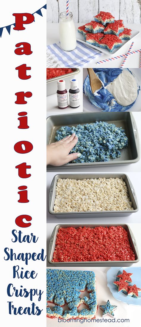 Patriotic Food, Krispy Treats, 4th Of July Desserts, Rice Krispy, Fourth Of July Food, Rice Crispy Treats, Patriotic Stars, Crispy Treats, Rice Krispie Treats