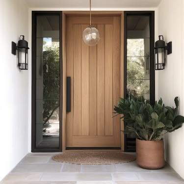 Custom solid Oak front door. Single Panel. Front Door Single, Oak Front Door, House Front Door Design, Modern Front Door, House Front Door, Front Door Design, House Doors, Home Entrance Decor, House Exteriors