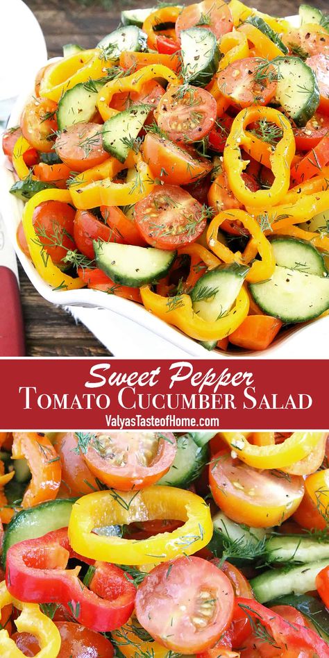 Soft Recipes, Fresh Food Recipes, Cucumber Salads, Seafood Ideas, Sweet Pepper Recipes, Bell Pepper Salad, Tomato Cucumber Salad, Cold Salads, Pepper Salad