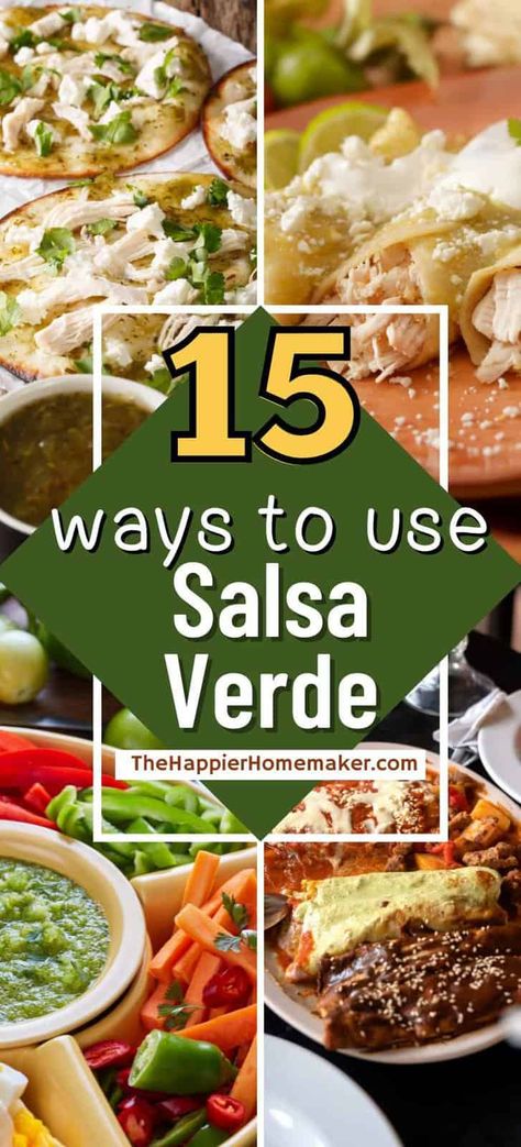 Need inspiration and ideas of what to eat with salsa verde? These 15 delicious recipes are the perfect creative ways to use salsa verde. Tomatillo Salsa Verde Recipes, Things To Make With Salsa Verde, Meals With Salsa Verde, What To Make With Salsa Verde, How To Use Salsa Verde, Salsa Verde Made With Green Tomatoes, What To Do With Salsa Verde, Recipes Using Green Salsa Verde, Recipes With Green Salsa