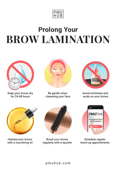 In order for you to fully enjoy their long-lasting effect, laminated eyebrows require some aftercare and maintenance. Here’s a quick look at some of the dos and don’ts after brow lamination. Brow Lamination Captions, Brow Facts, Brow Lamination After Care, Natural Brow Lamination, Lamination Brows, Laminated Eyebrows, Brow Lamination And Tint, Esthetician Services, Esthetician Room Supplies