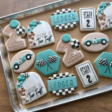 Emily Perkins (@thecookiedesigner) • Instagram photos and videos 2 Fast Birthday Party Cake, Fast Sugar Cookies, Growing Up Two Fast, Emily Perkins, Special Cookies, First Birthday Cookies, Car Cookies, Cookies Theme, 2nd Birthday Party Themes