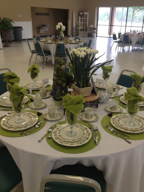 Tea Table Setting, Green Table Settings, Tea Party Table Settings, Tea Table Settings, Spring Tea Party, Pretty Table Settings, Setting Table, Ladies Tea, Spring Table Settings