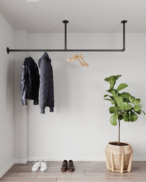 Our Industrial Pipe Wall Mounted Clothing Racks, extremely sturdy, malleable iron, durable and easy to put together with a variety of looks from sleek and modern to farmhouse rustic or industrial vintage to select from. It looks quite unique and vintage in your room. Hanging your frequently-used Ceiling Clothing Rack, Wall Mounted Clothing Rack, Hanging Clothes Racks, Clothes Rail, Garment Racks, Hanging Clothes, Clothes Rack, Clothing Retail, Hanging Rail