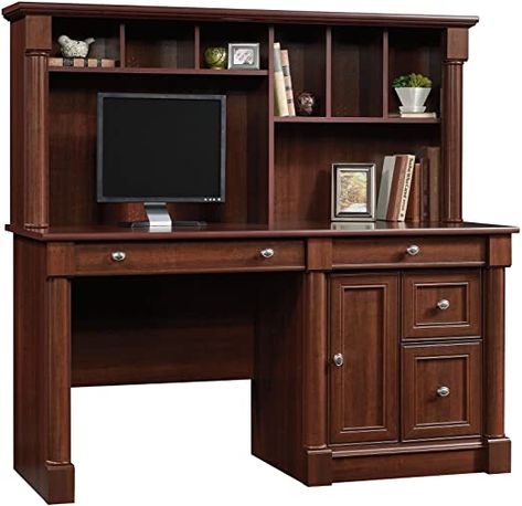 Wood Computer Desk, Desk With Hutch, Computer Desk With Hutch, Home Office Computer Desk, Beautiful Office, Desk Hutch, Big Desk, Office Computer Desk, Best Computer