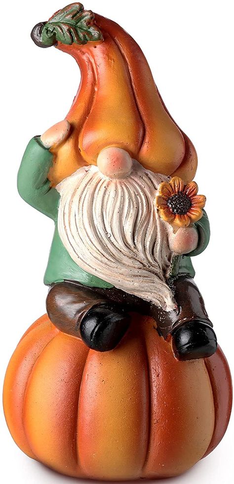 Pumpkin Elf, Holiday Yard Decor, Gnome Pumpkin, Halloween Fairy Garden, Pumpkin Gnome, Thanksgiving Gnome, Fall Gnomes, Pumpkin Garden, Statue Decor