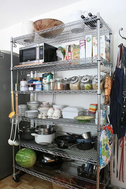 metal rack online Small Kitchen Hacks, Pantry Decor, Rack Shelves, Kitchen Storage Hacks, Metal Shelving, Kitchen Organization Pantry, Smitten Kitchen, Tiny House Kitchen, Storage Racks