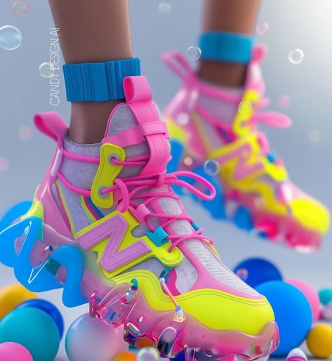 Kidcore Shoes Aesthetic, Chunky Sneakers Colorful, Pink Balenciaga Sneakers, Cyberpunk Roller Skates, Kidcore Roller Skates, Kidcore Platform Shoes, Pink Balenciaga, Shoe Goals, Avatar Films