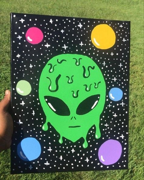 Trippy alien Acrylic Hand Painted Canvas Painting. 11×14 inches Alien Painting, Art Bizarre, Trippy Alien, Alien Face, Arte Indie, Trippy Painting, Posca Art, Hippie Painting, Simple Canvas Paintings